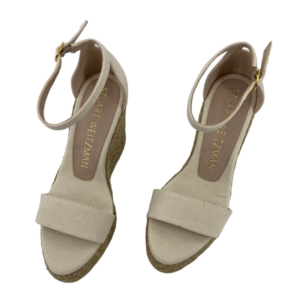 Stuart Weitzman Floria Wedge Platform Espadrille Sandals in Natural Wide Sizes - Picture 6 of 14